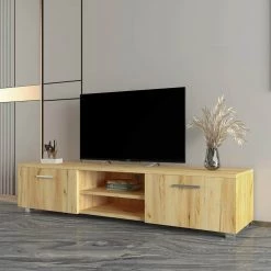 63.00 in. Oak TV Stand Fits TV's up to 70 in. with Latest Design Storage by GODEER