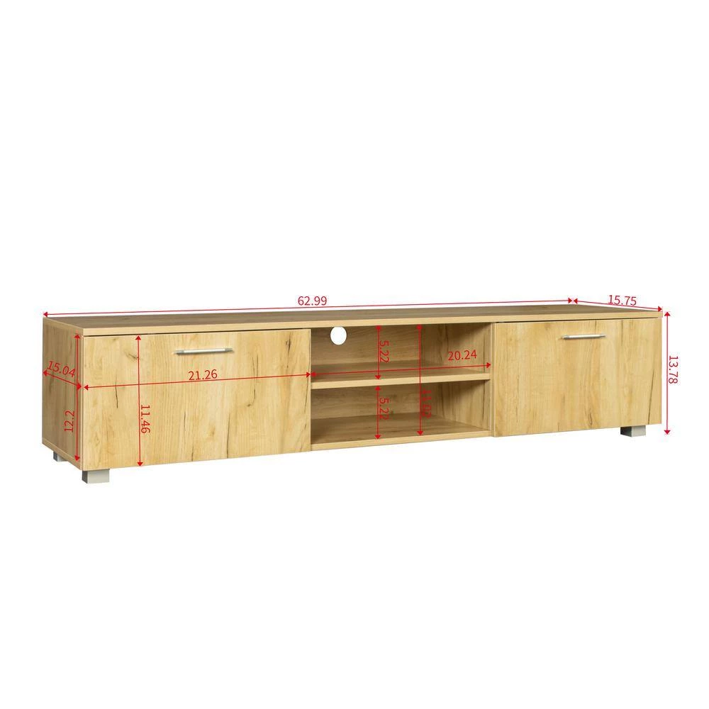 63.00 in. Oak TV Stand Fits TV's up to 70 in. with Latest Design Storage by GODEER - Image 5