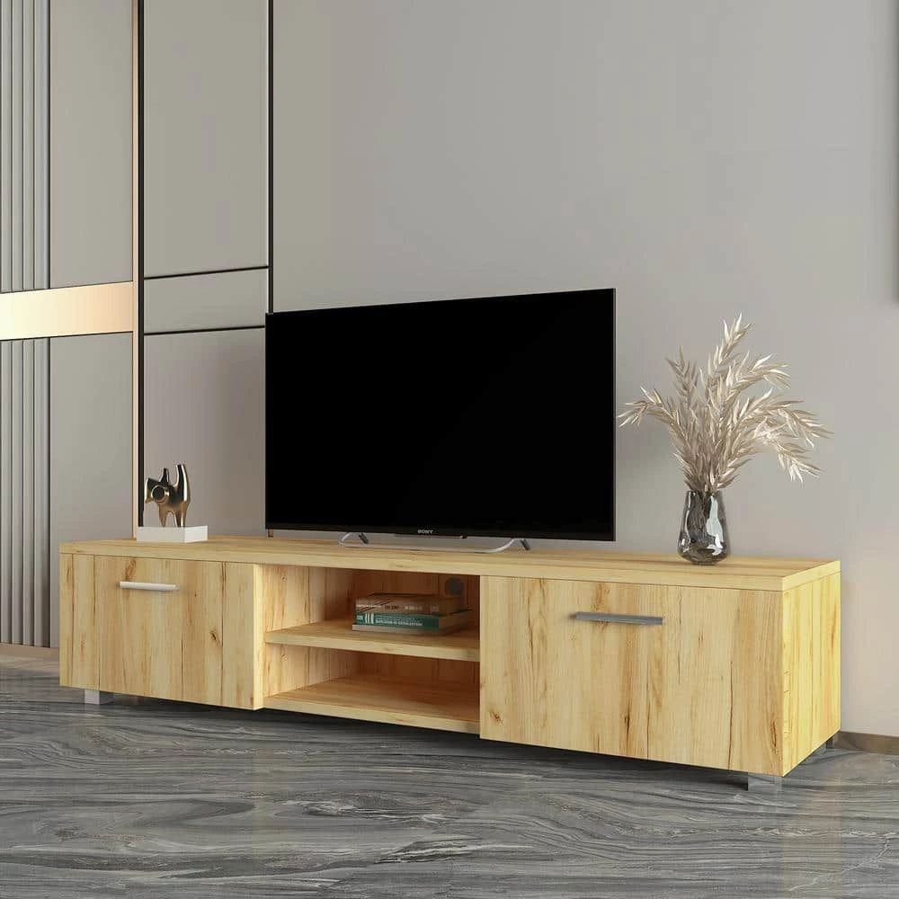 63.00 in. Oak TV Stand Fits TV's up to 70 in. with Latest Design Storage by GODEER - Image 2