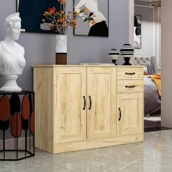 Oak Buffet Sideboard with 2-Doors and 1-Storage and 2-Drawers by GODEER