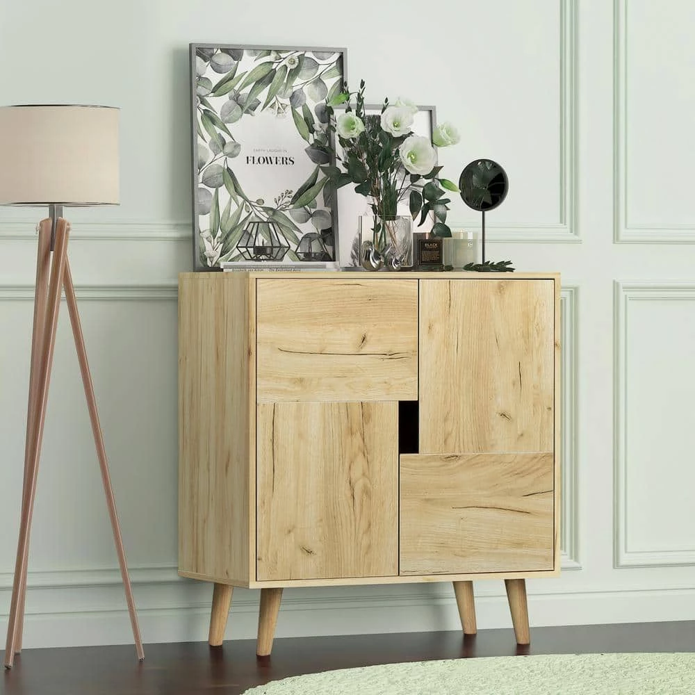 Oak Sideboard with 4-Storage Spaces by GODEER
