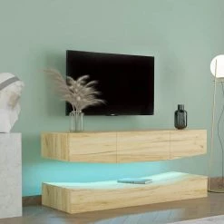 47 in. Oak TV Stand Fits TV's up to 55 in. with LED Lights by GODEER