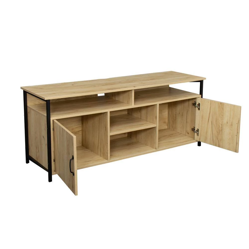 58 in. Oak TV Stand Fits TV's up to 65 in. Modern Wood Universal Media Console with Metal Legs by GODEER - Image 3