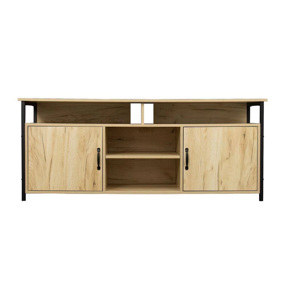 58 in. Oak TV Stand Fits TV's up to 65 in. Modern Wood Universal Media Console with Metal Legs by GODEER - Image 6