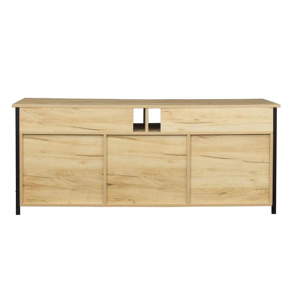 58 in. Oak TV Stand Fits TV's up to 65 in. Modern Wood Universal Media Console with Metal Legs by GODEER - Image 4