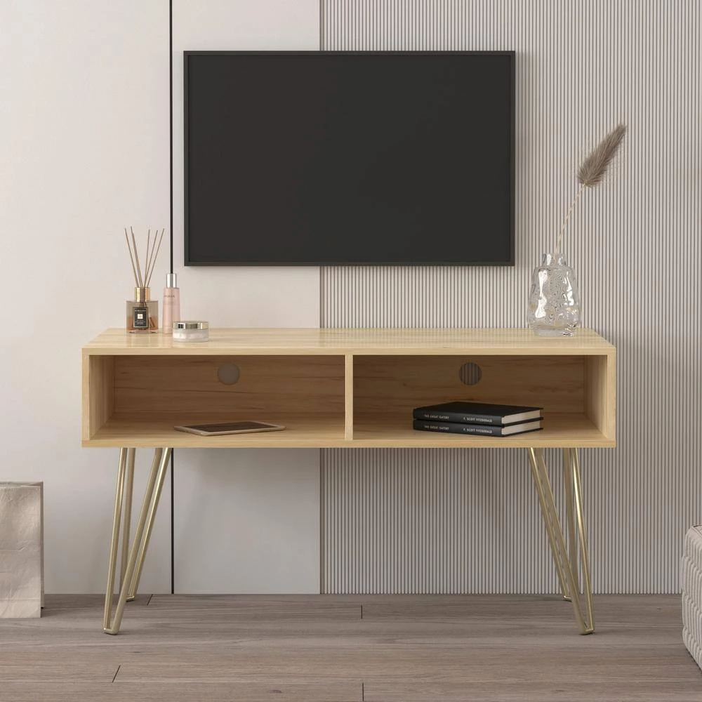42 in. Oak TV Stand Fits TV's up to 45 in. with 2 Open Shelves and Small Ornaments by GODEER - Image 11