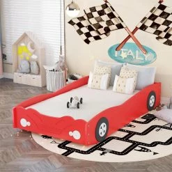 Red Twin Size Car-Shaped Platform Bed by GODEER