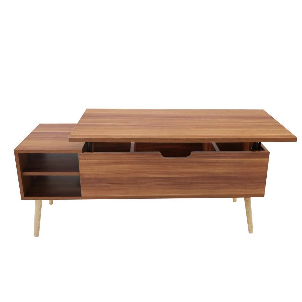 43.30 in. Rosewood Rectangle Particle Board Coffee Table, Liftable and Lowerable Table Top by GODEER - Image 3