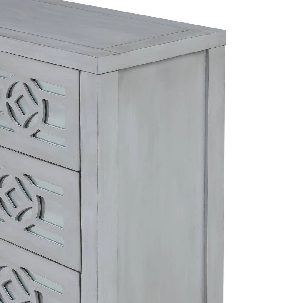Silver Wooden Storage Cabinet with 3 Drawers and Decorative Mirror, Natural Wood by GODEER - Image 7