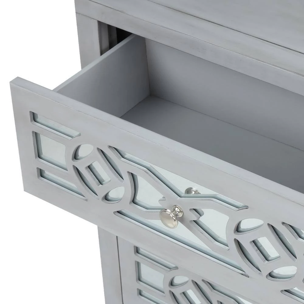 Silver Wooden Storage Cabinet with 3 Drawers and Decorative Mirror, Natural Wood by GODEER - Image 6