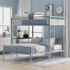 Silver Twin Over Full Metal Bunk Bed with Desk, Ladder and Quality Slats for Bedroom by GODEER