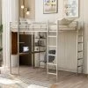 Silver Full Size Metal Loft Bed with 2-Shelves and 1-Desk by GODEER