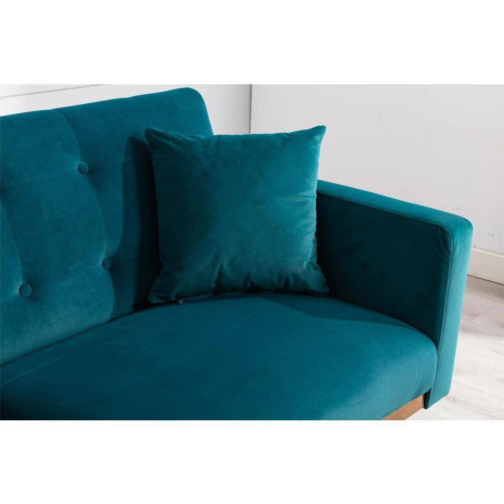64 in. W Teal Velvet 2-Seater Loveseat with Rose Gold Metal Feet by GODEER - Image 9