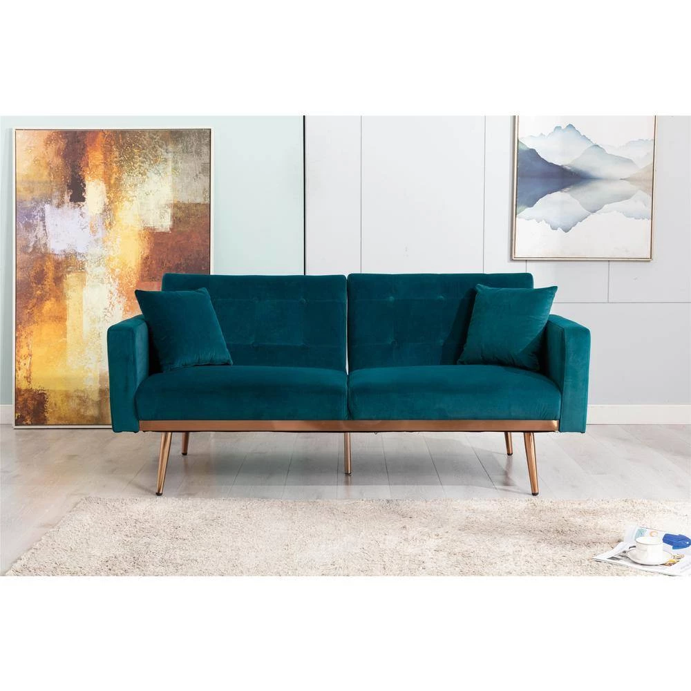 64 in. W Teal Velvet 2-Seater Loveseat with Rose Gold Metal Feet by GODEER - Image 11