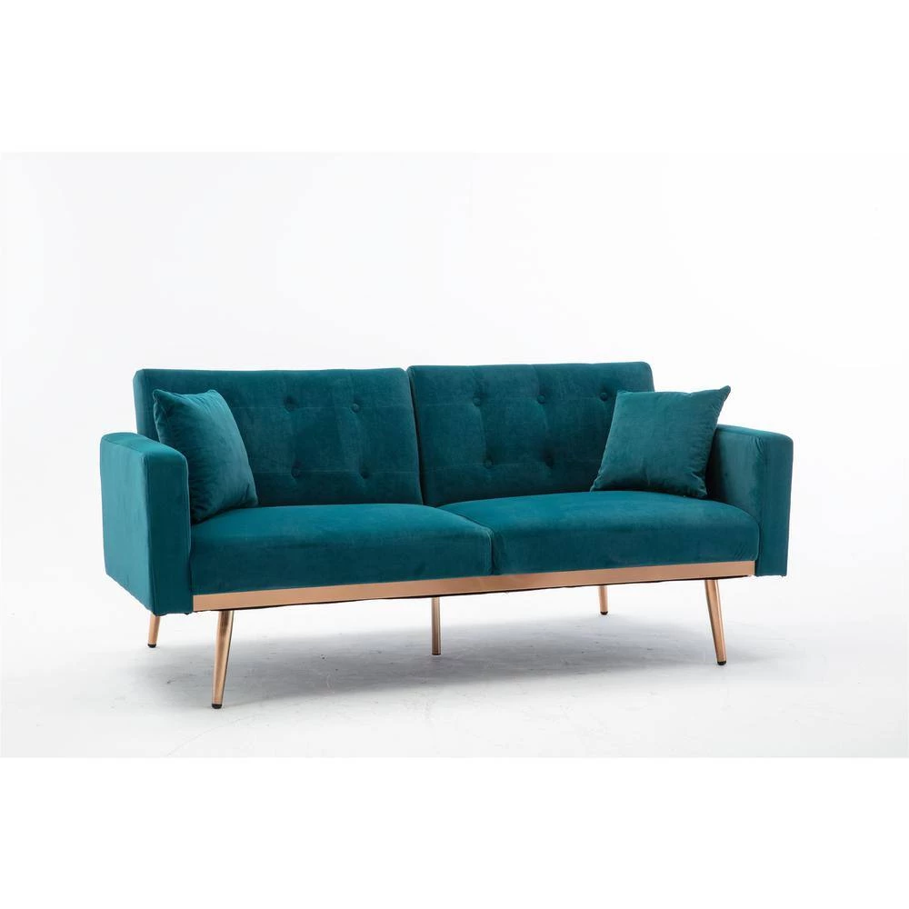 64 in. W Teal Velvet 2-Seater Loveseat with Rose Gold Metal Feet by GODEER - Image 3