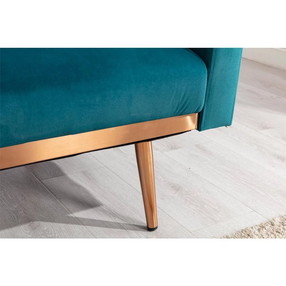 64 in. W Teal Velvet 2-Seater Loveseat with Rose Gold Metal Feet by GODEER - Image 10