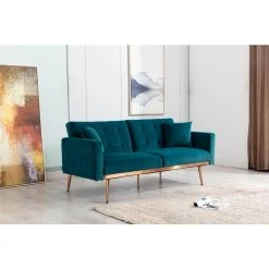64 in. W Teal Velvet 2-Seater Loveseat with Rose Gold Metal Feet by GODEER