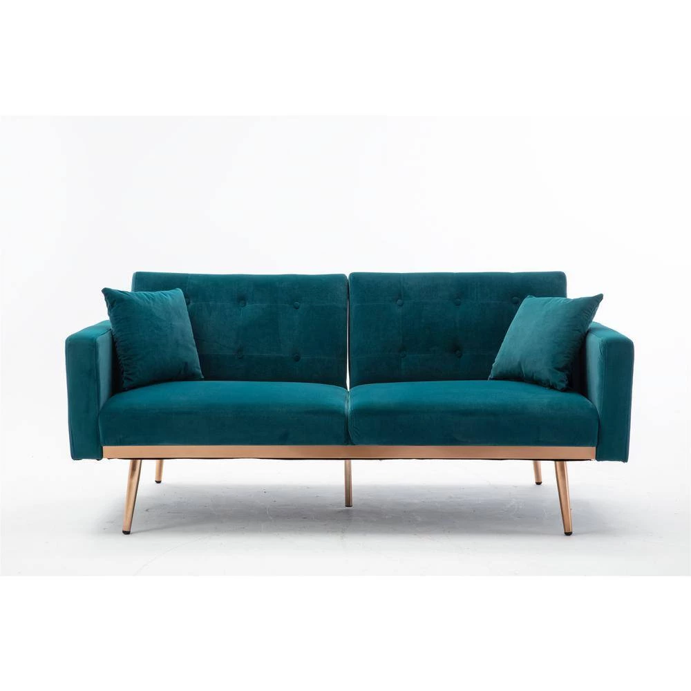 64 in. W Teal Velvet 2-Seater Loveseat with Rose Gold Metal Feet by GODEER - Image 6