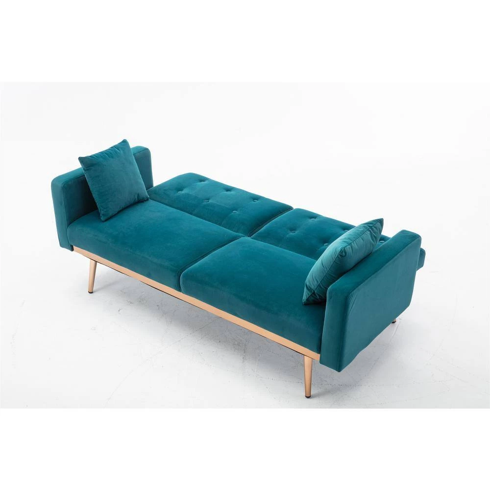 64 in. W Teal Velvet 2-Seater Loveseat with Rose Gold Metal Feet by GODEER - Image 4