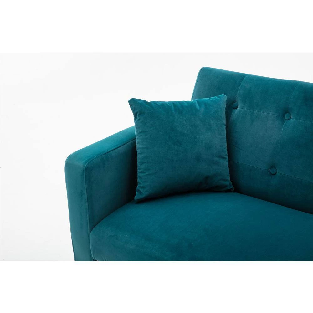 64 in. W Teal Velvet 2-Seater Loveseat with Rose Gold Metal Feet by GODEER - Image 7