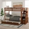 Walnut Twin Bunk Bed with Twin Size Trundle and 3-Storage Stairs by GODEER