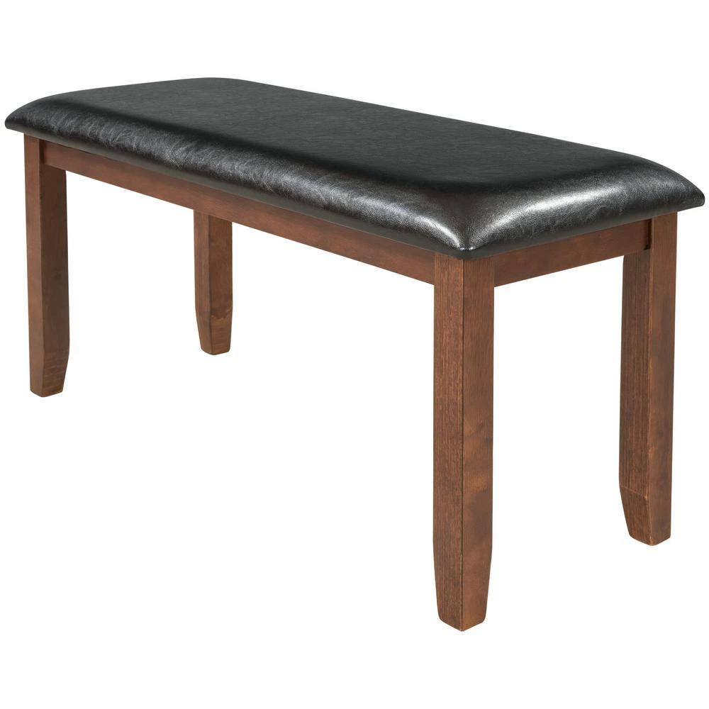 6-Piece Wood Top Walnut Kitchen Simple Wooden Dining Table and Chair with Bench, PU Cushion by GODEER - Image 7