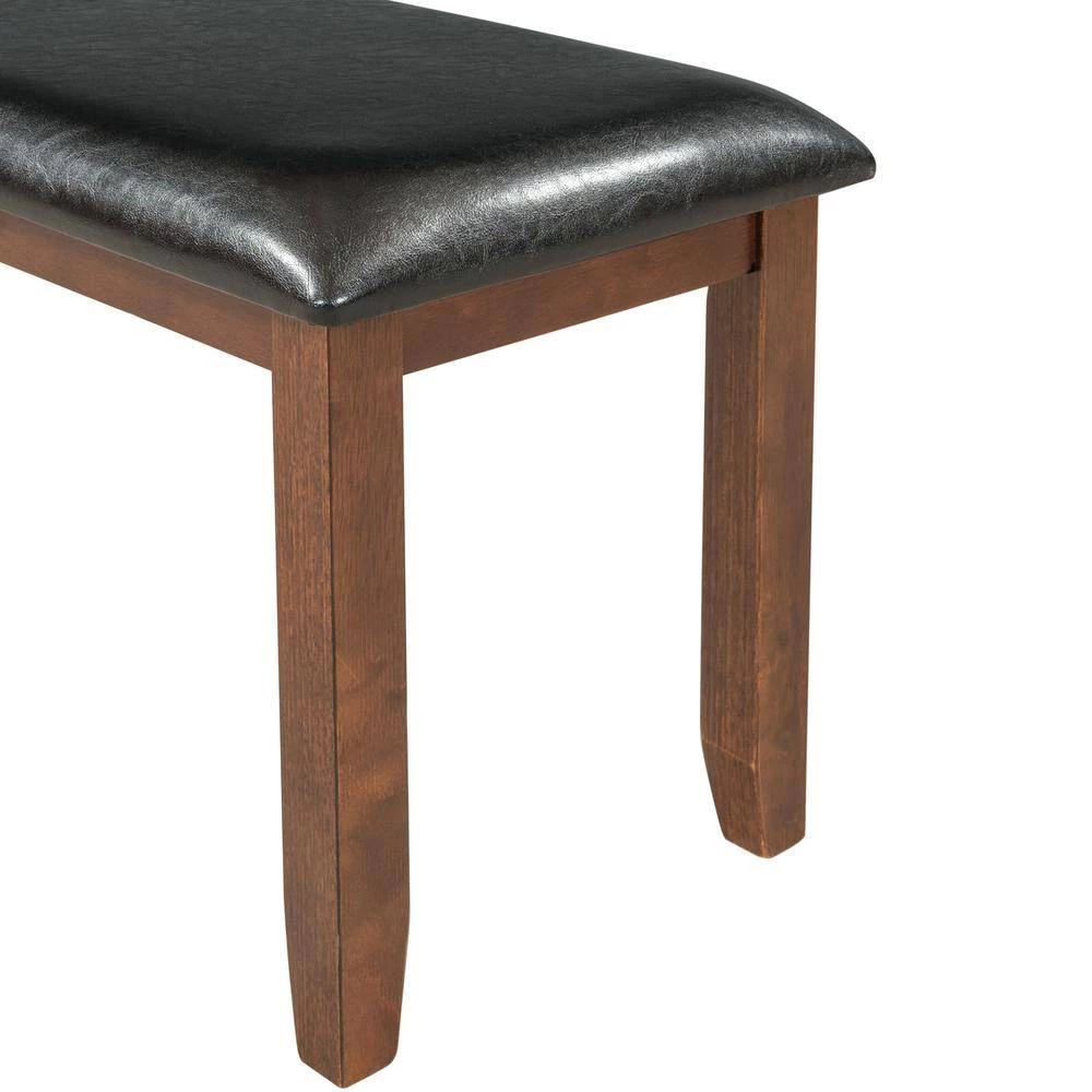 6-Piece Wood Top Walnut Kitchen Simple Wooden Dining Table and Chair with Bench, PU Cushion by GODEER - Image 8