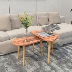 31.5 in. Walnut Set of 2 Drop Shape Coffee Table, Contemporary Style Leisure Tea Table Cocktail Table by GODEER