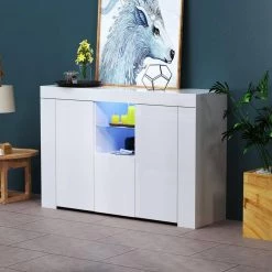 White Bar Cabinet with 16 RGB LED Backlight for Your Living Room by GODEER