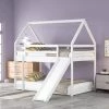 White Twin Size Bunk House Bed with Slide and Ladder by GODEER