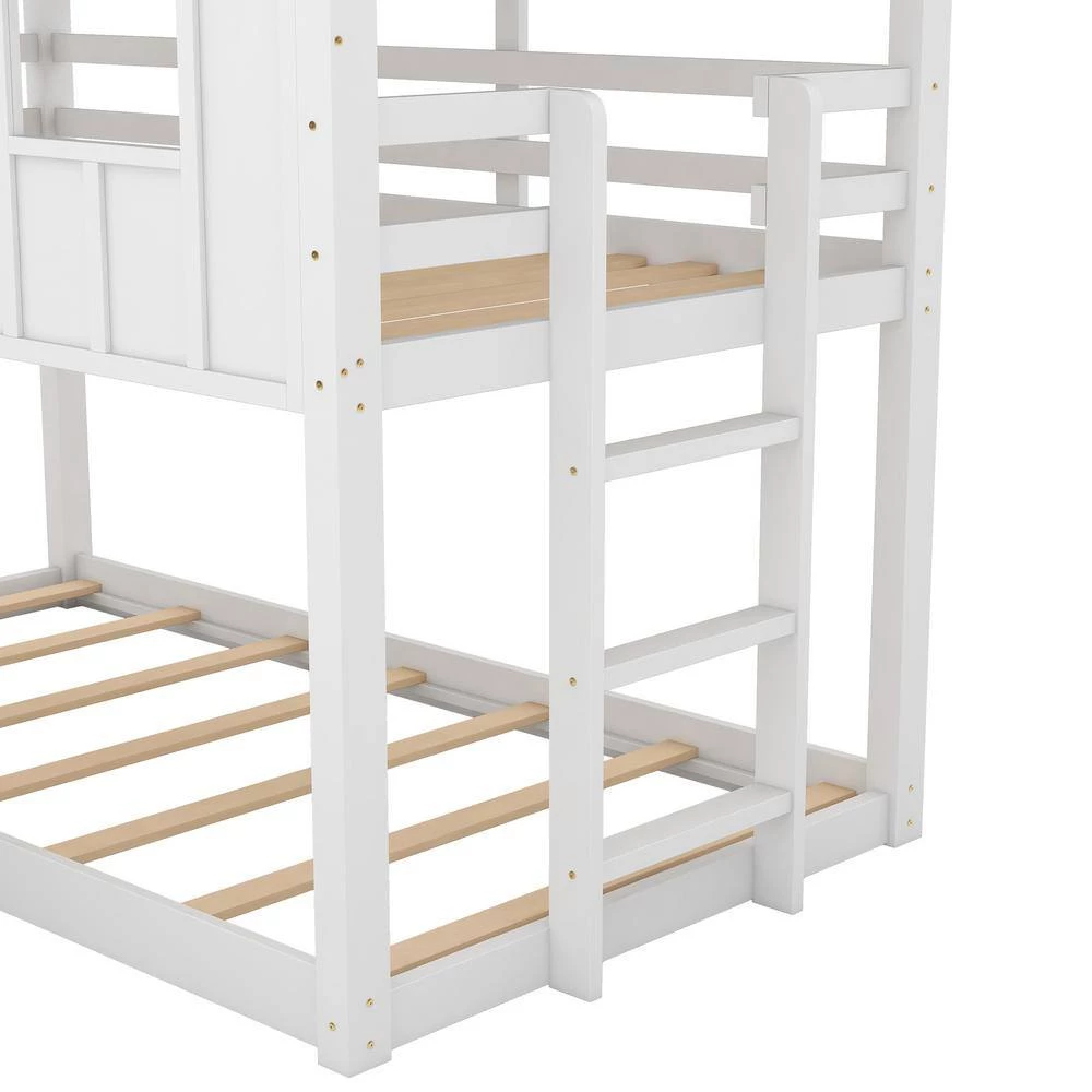 White Twin over Twin House Bunk Bed with Slide and Windows by GODEER - Image 8
