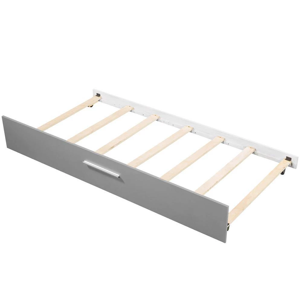 White Twin Bunk Bed with Built-in Storage Wardrobe and Trundle by GODEER - Image 7
