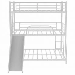 White Twin Over Twin Over Full Triple Bunk Bed with Long and Short Ladder and Full-Length Guardrails by GODEER