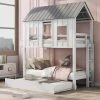 White House Bunk Bed with Trundle, Roof and Windows by GODEER