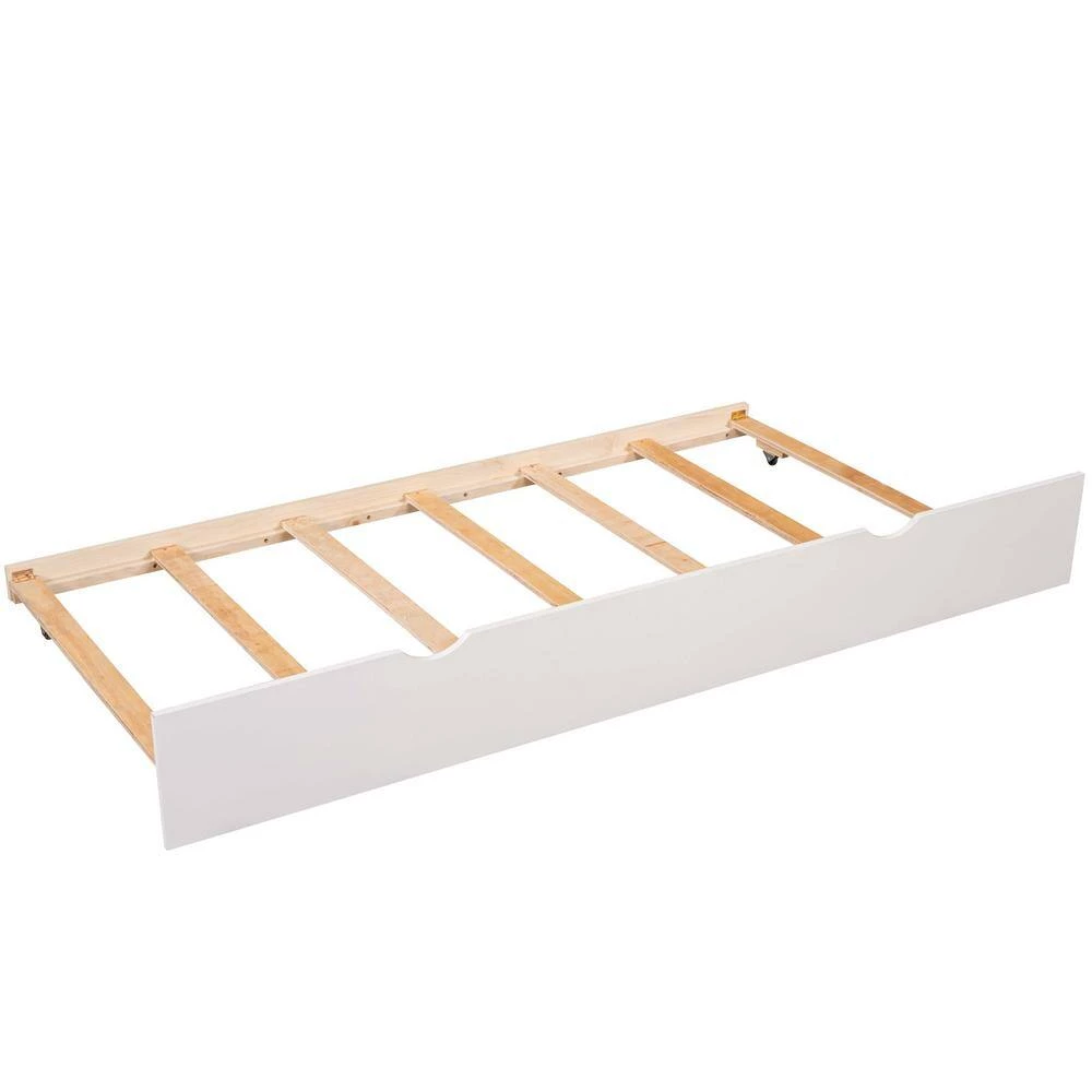 White Twin over Twin House Bunk Bed with Trundle and Chimney Design by GODEER - Image 7