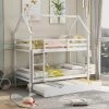 White Twin over Twin House Bunk Bed with Trundle and Chimney Design by GODEER