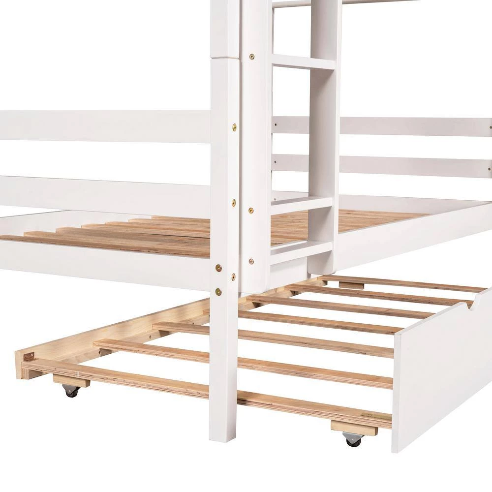 White Twin over Twin House Bunk Bed with Trundle and Chimney Design by GODEER - Image 6