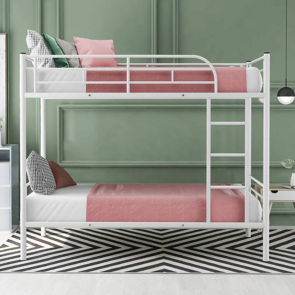 White Twin over Twin Metal Bunk Bed by GODEER - Image 13