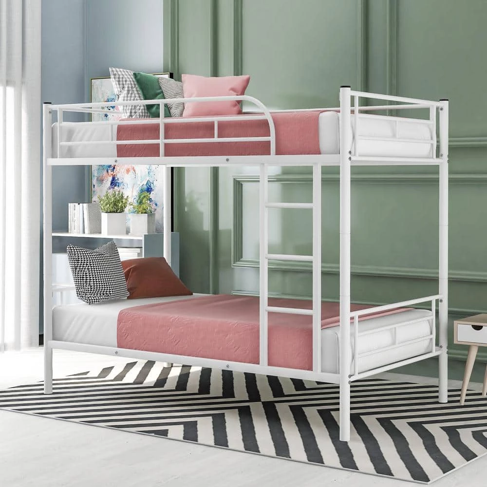 White Twin over Twin Metal Bunk Bed by GODEER