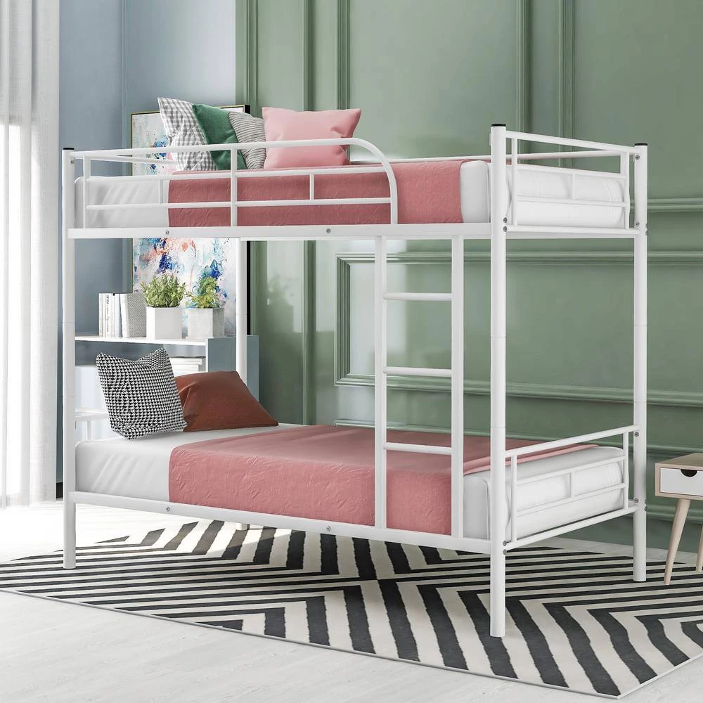 White Twin over Twin Metal Bunk Bed by GODEER - Image 2