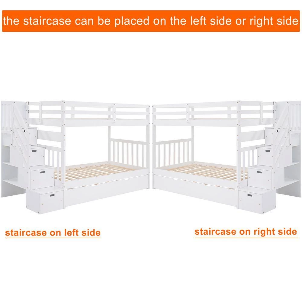 White Twin Over Twin/Full Bunk Bed with Twin Size Trundle by GODEER - Image 8