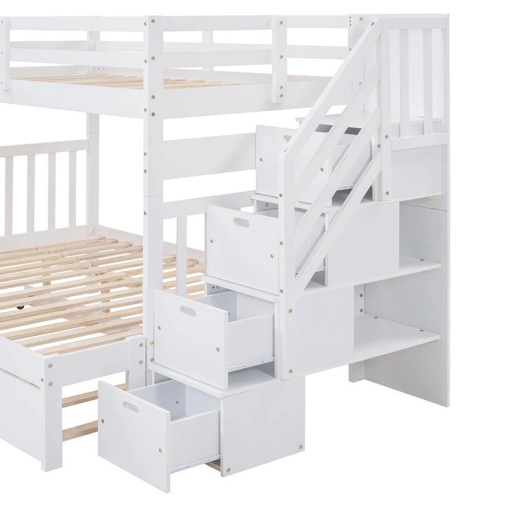 White Twin Over Twin/Full Bunk Bed with Twin Size Trundle by GODEER - Image 7