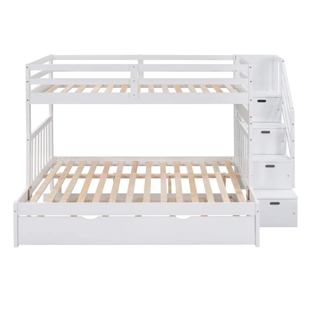 White Twin Over Twin/Full Bunk Bed with Twin Size Trundle by GODEER - Image 5