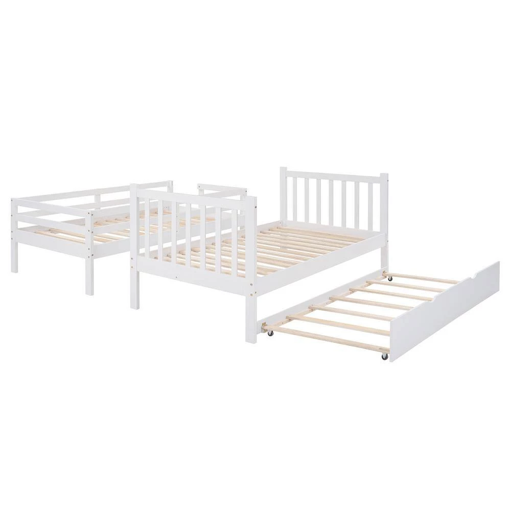 White Twin Over Twin/Full Bunk Bed with Twin Size Trundle by GODEER - Image 3