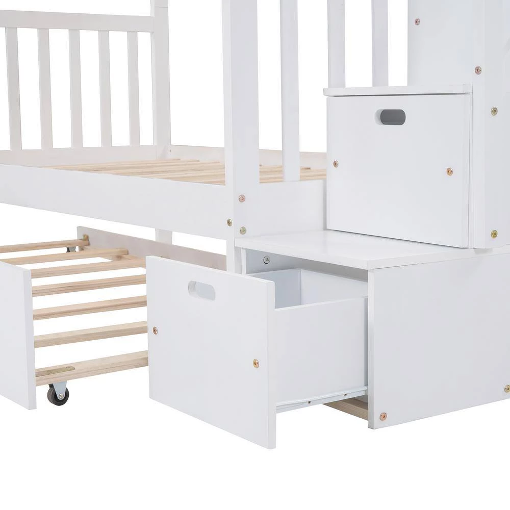 White Twin Over Twin/Full Bunk Bed with Twin Size Trundle by GODEER - Image 6
