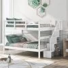 White Stairway Full Over Full Bunk Bed with Storage and Guard Rail for Bedroom, Dorm by GODEER