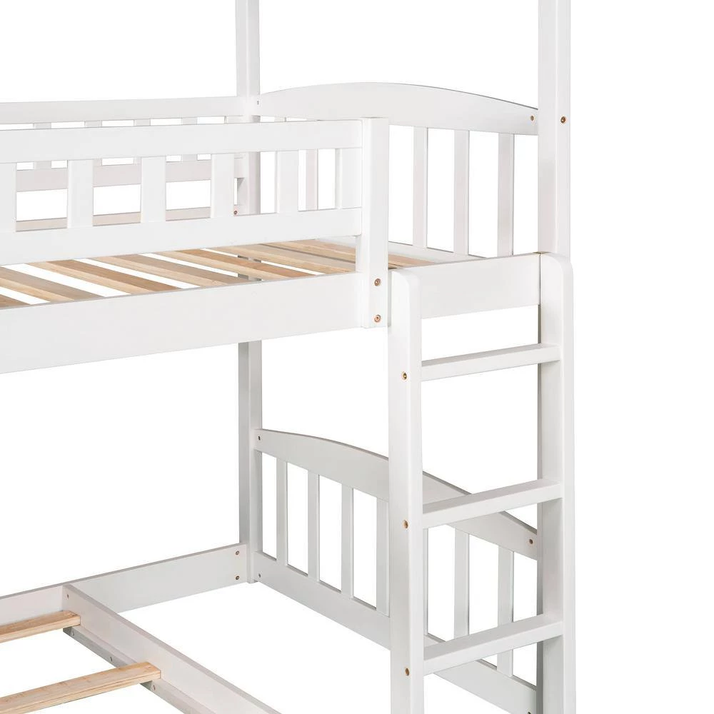 White Twin over Twin Bunk Bed with Two Drawers and Slide, House Bed with Slide by GODEER - Image 12