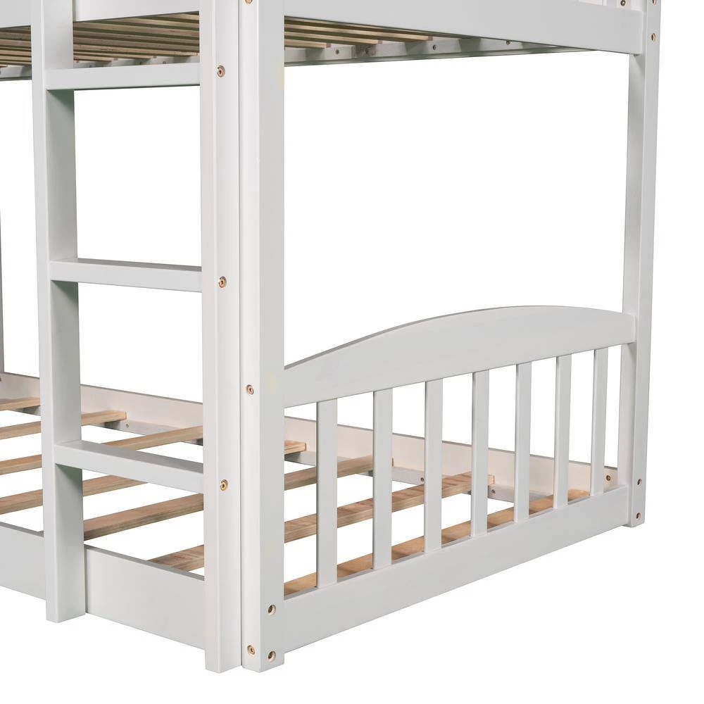White Twin Over Twin Bunk Bed with Slide, House Bed with Slide by GODEER - Image 8