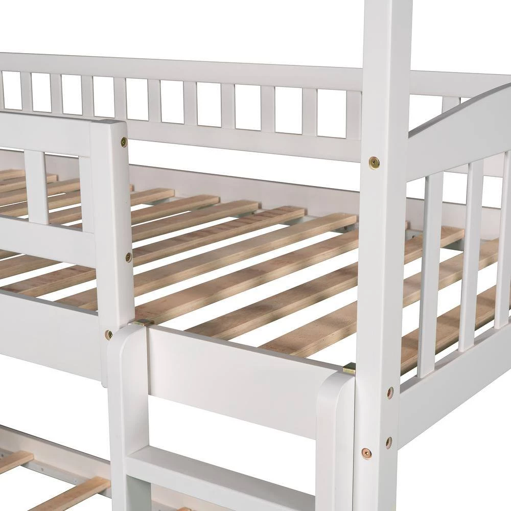White Twin Over Twin Bunk Bed with Slide, House Bed with Slide by GODEER - Image 7