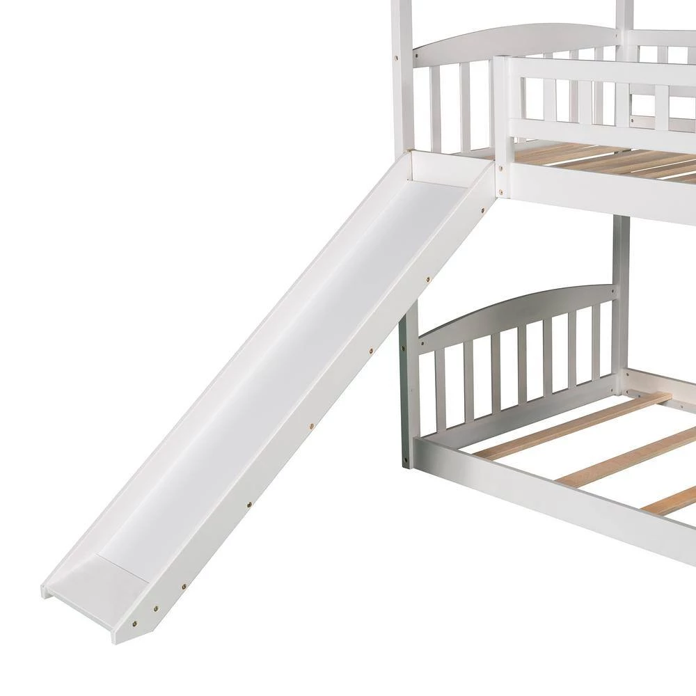 White Twin Over Twin Bunk Bed with Slide, House Bed with Slide by GODEER - Image 6